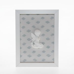 Cuadro Ángel de la Guarda-Flores azules (marco blanco)