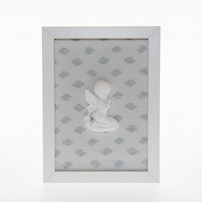 Cuadro Ángel de la Guarda-Flores azules (marco blanco)