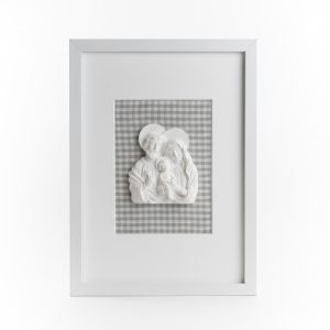 Cuadro Sagrada Familia- Vichy verde y blanco (marco blanco)
