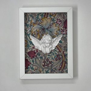 CUADRO ÁNGEL DE LA GUARDA- FLORES (MARCO BLANCO)