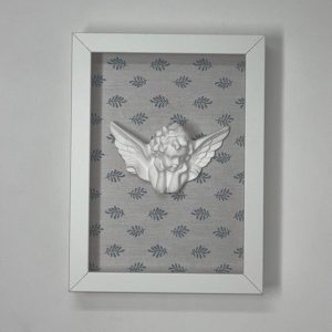 CUADRO ÁNGEL DE LA GUARDA-FLORES AZULES (MARCO BLANCO)